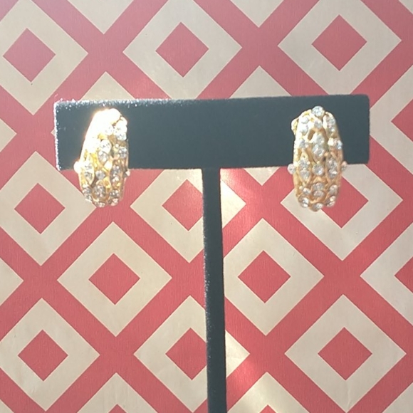 Gold toned and rhinestone clip-on earrings - Picture 1 of 4